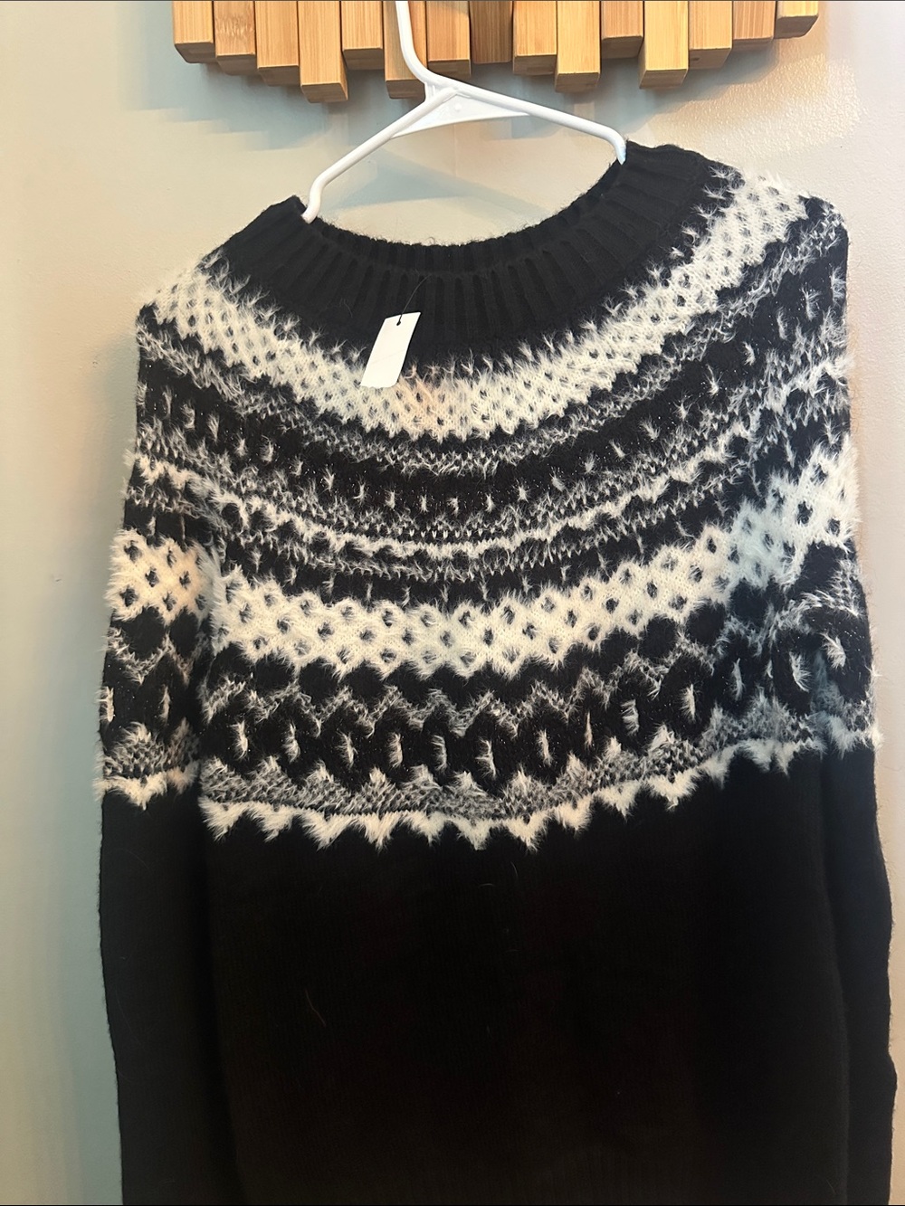 Talbots Black and White Fair Isle Crewneck Sweater